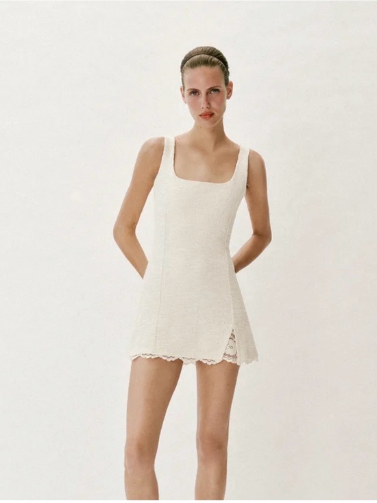 Zara Dresses & Skirts - Zara Cream Mini Dress with Lace Hem